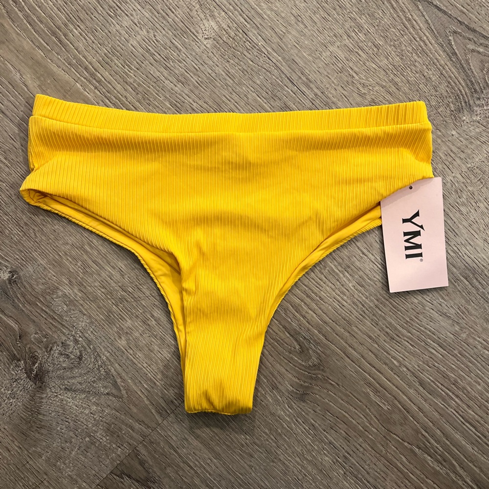 YMI Ribbed Knit Bikini Swimsuit Bottoms Dandelion XL